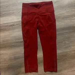Red cropped Lululemon fast and free leggings